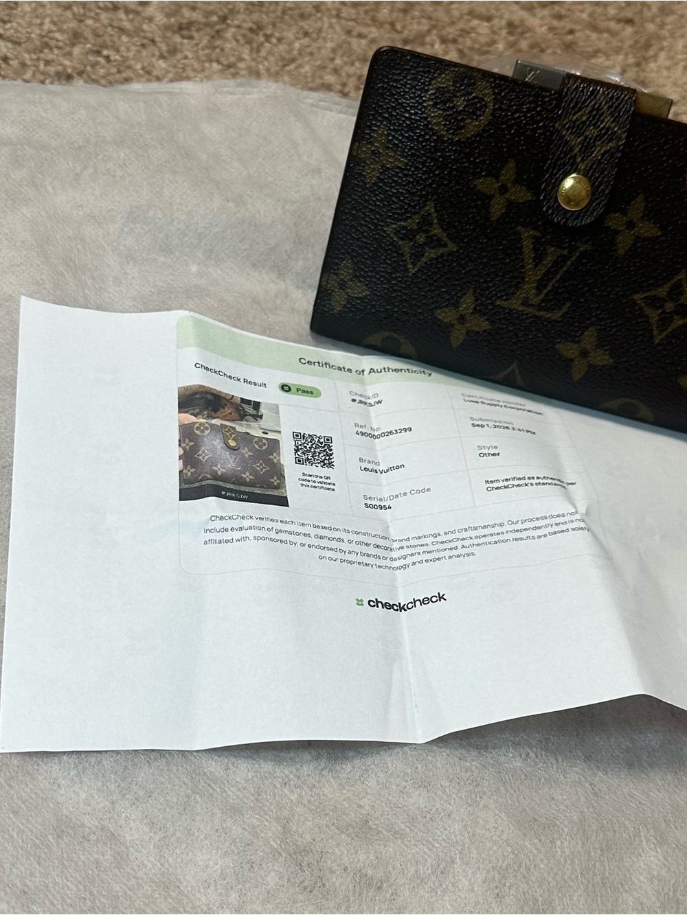 Authentic Vintage Louis Vuitton Monogram French Wallet – COA + FREE Horse Charm